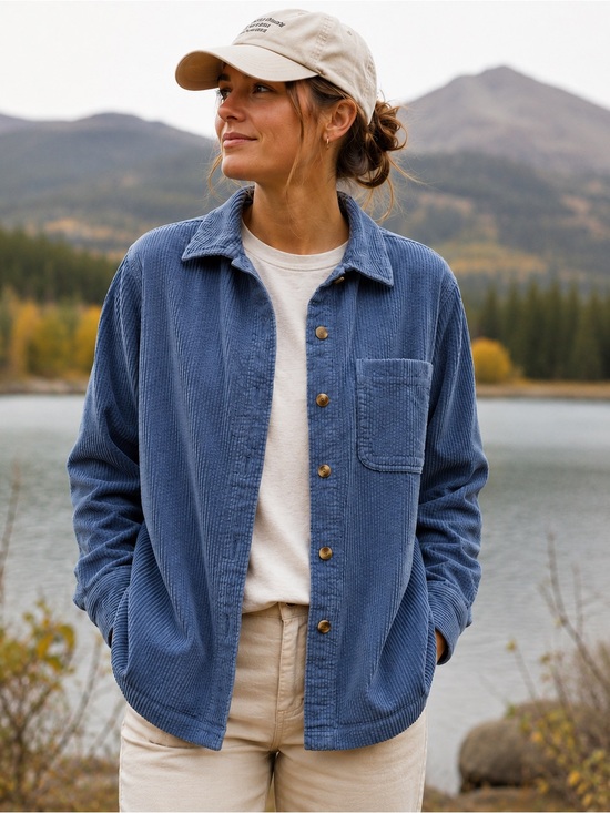 L.L. Bean Tops - L.L.Bean Corduroy Shirt Jacket Womens Sz M Blue Button Front Shacket Cotton